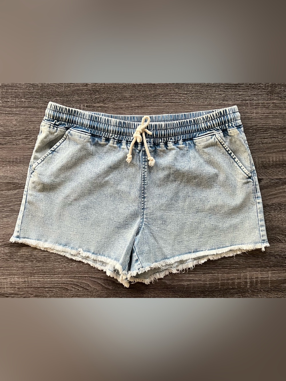 Tinseltown Light Blue Denim Jean Drawstring Shorts | Size Large